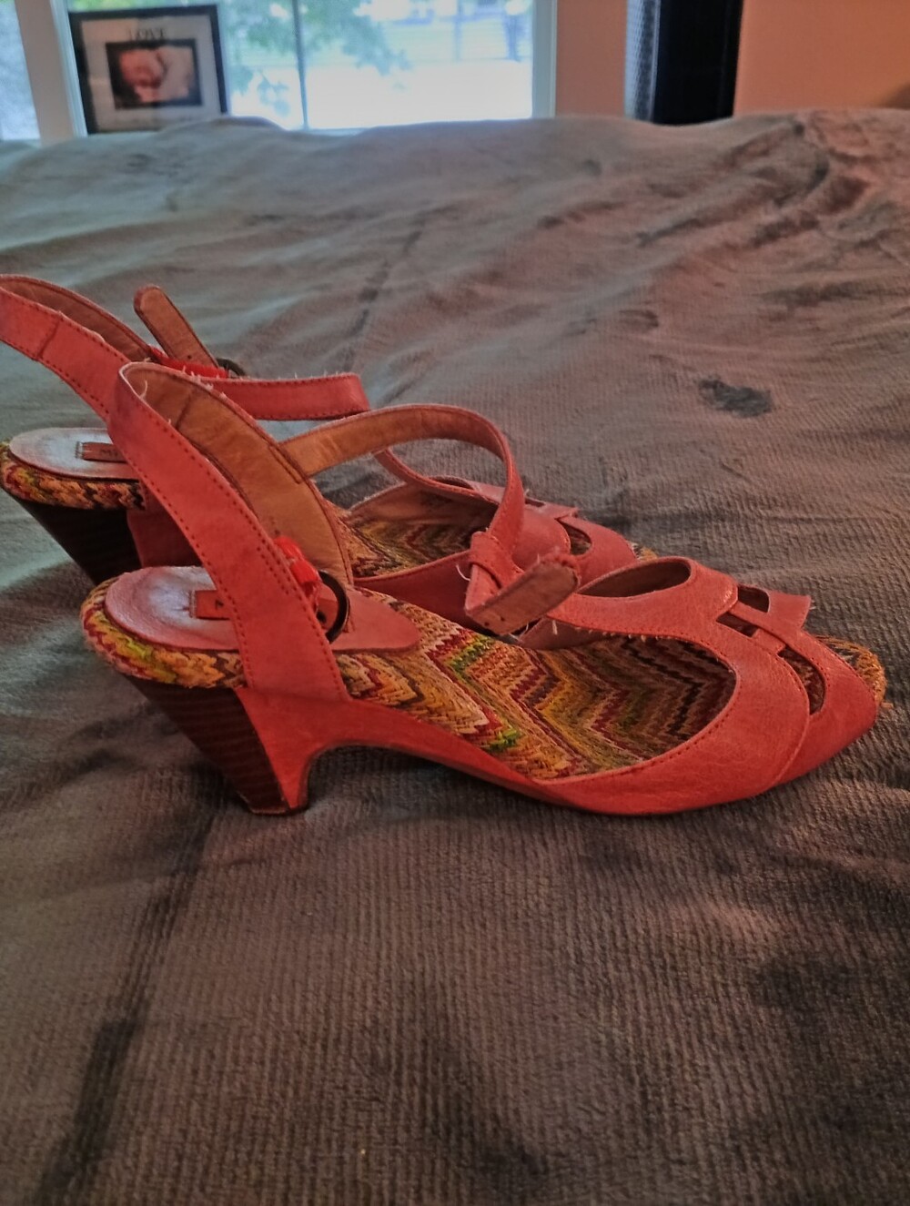 Miz Mooz Coral Pink Leather Chevron Strappy Heeled Sandals - Size US6